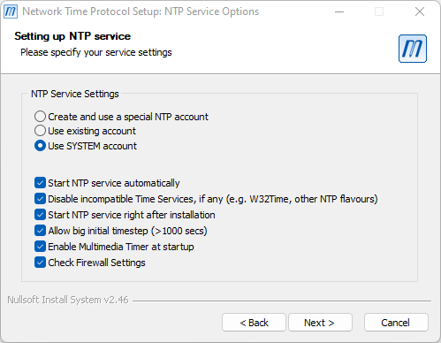 Meinberg NTP service settings