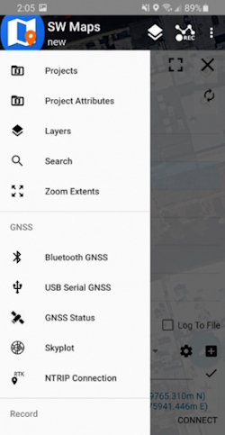SW Maps NTRIP Connection menu