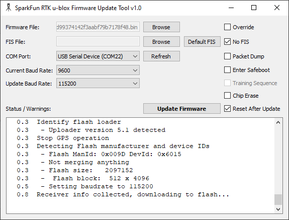 SparkFun u-blox firmware update tool