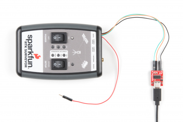 Wires connected to a SparkFun USB C to Serial adapter