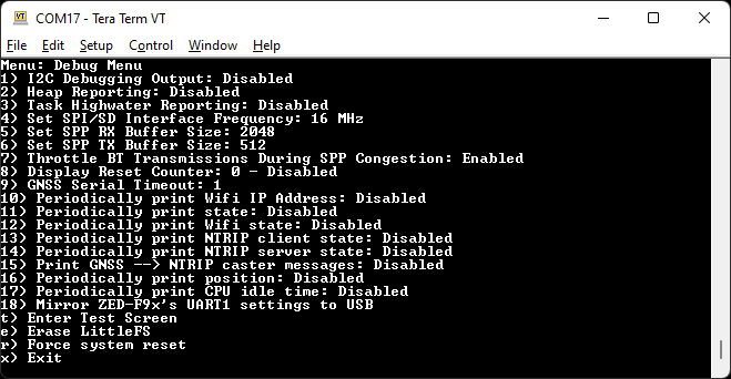 System Debug Menu