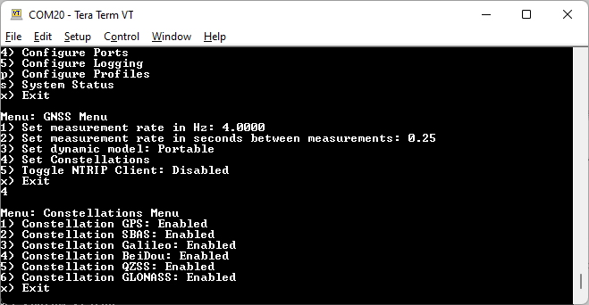 Enable or disable the constellations used for fixes