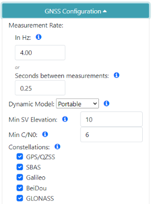 GNSS Configuration menu