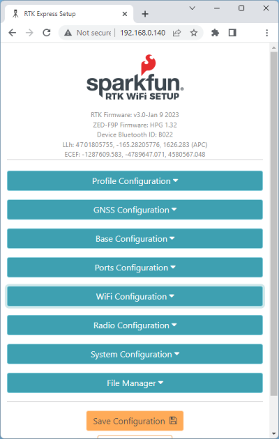 Configuring RTK device over local WiFi