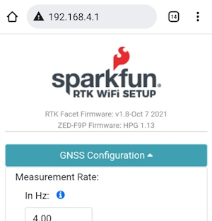 Webpage showing the RTK Configuration options