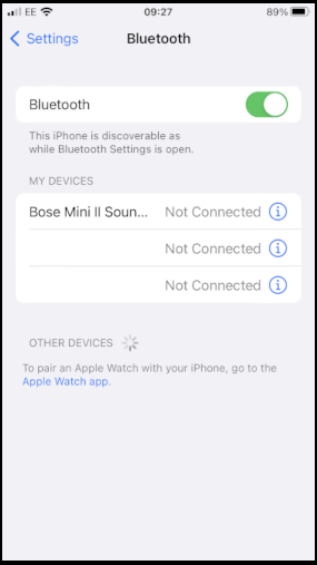 iOS Settings Bluetooth