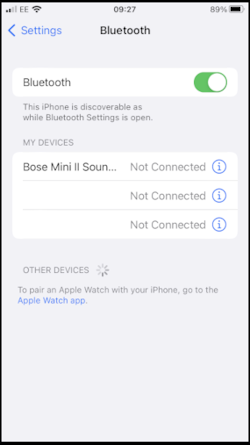 iOS Bluetooth settings