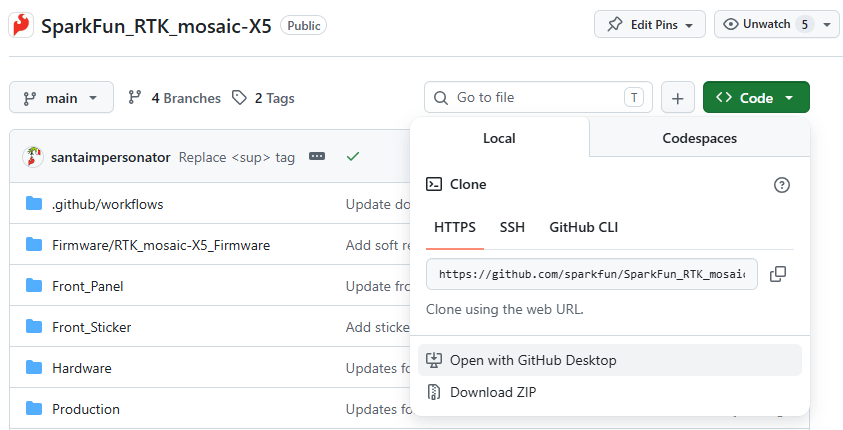 Clone RTK mosaic-X5 with GitHub Desktop