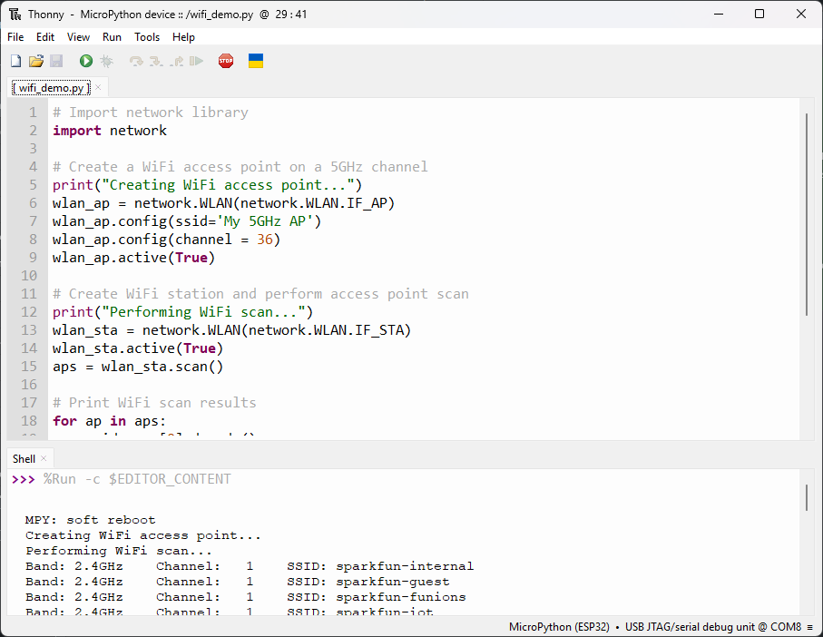 Screenshot of WiFi scan results
