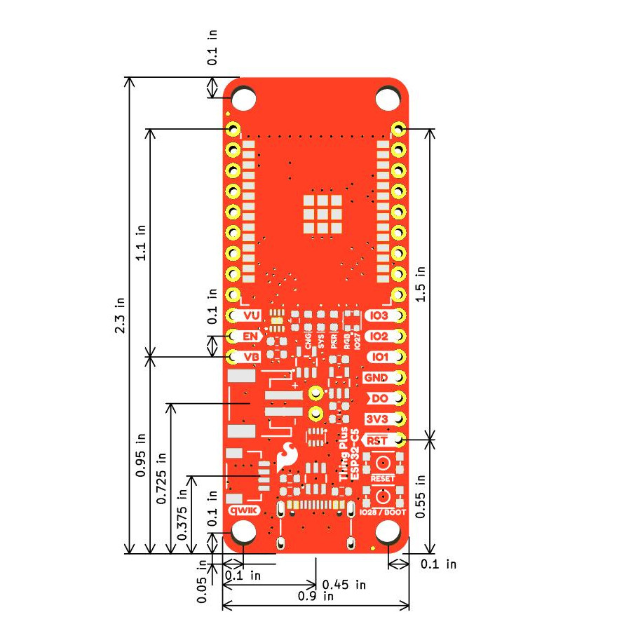 Thing Plus - ESP32-C5 Board Dimensions