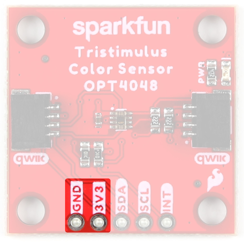 Power pins for the Tristimulus color board are highlighted