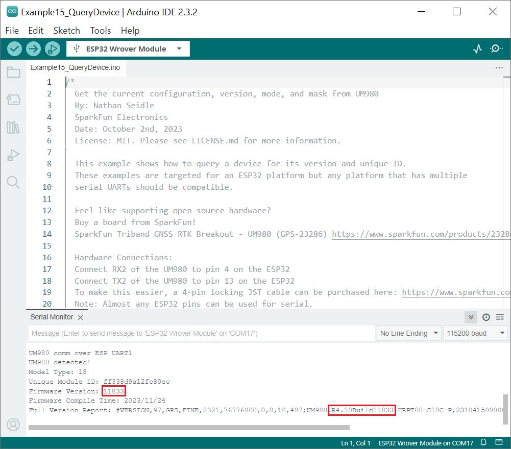 UM980 Firmware Output with Arduino