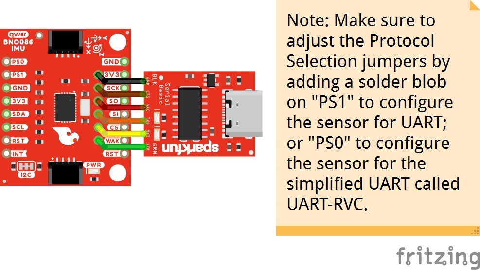 Fritzing Diagram with FTDI Connected to BNO086 Breakout via UART Port