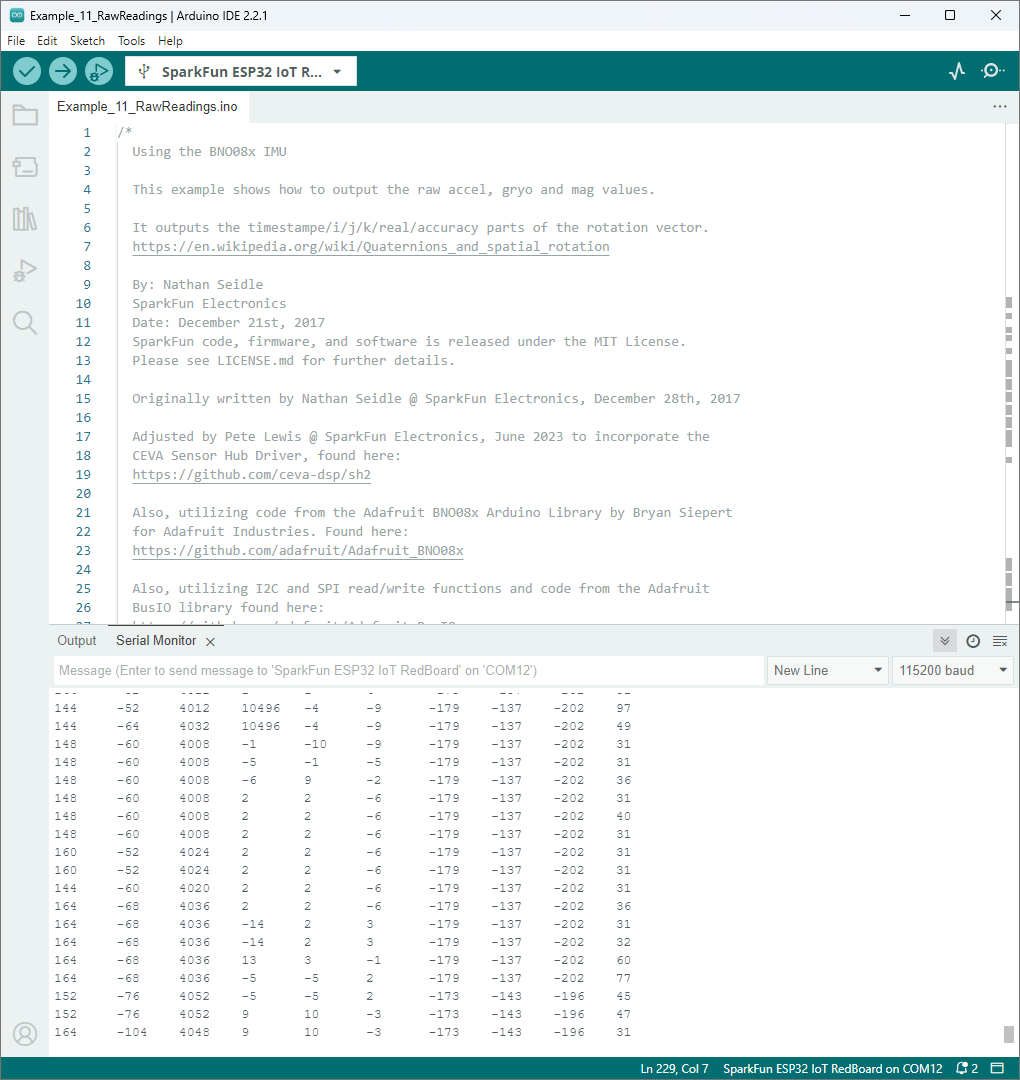 Output Example 11 - Raw Readings