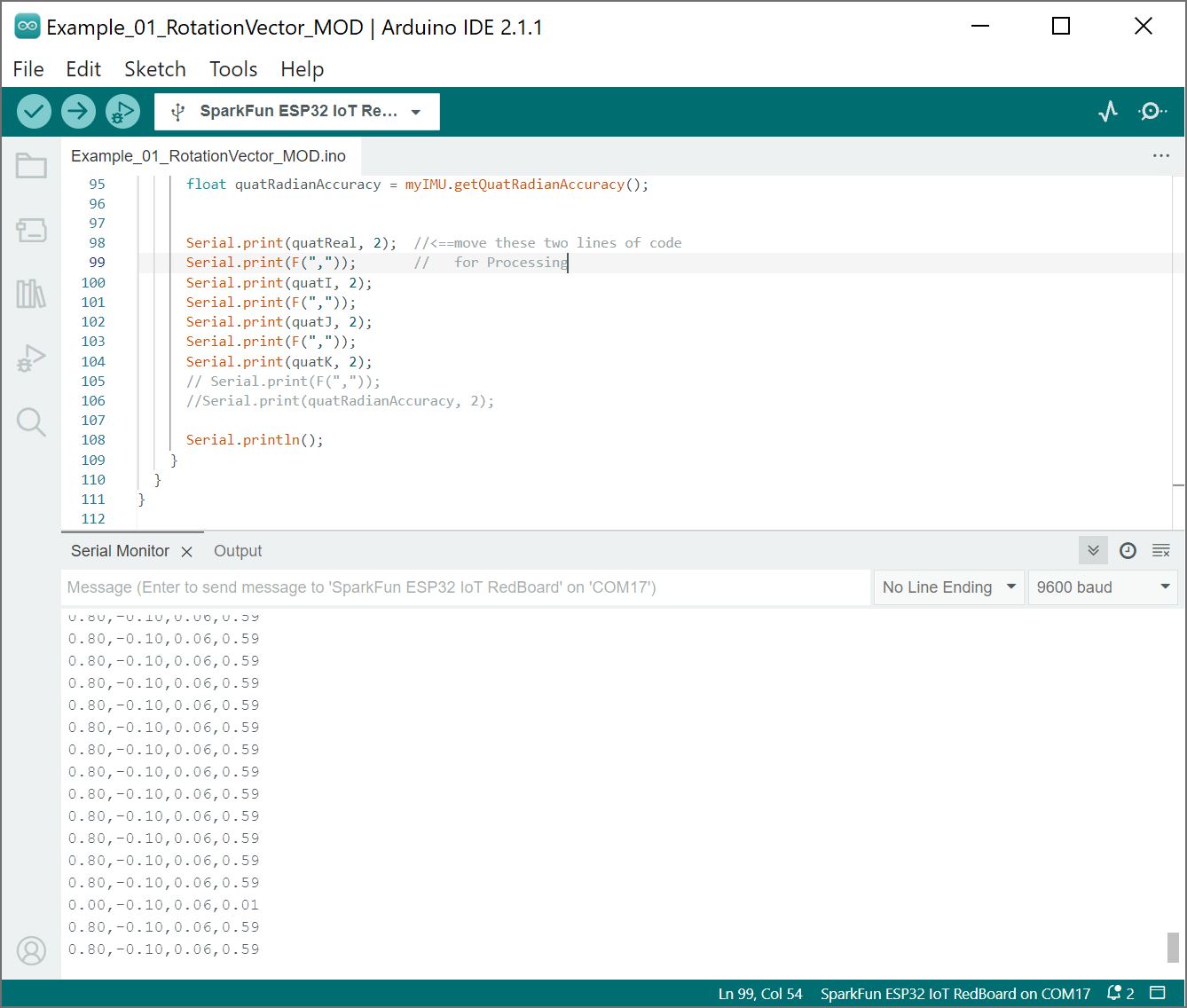 Output Modified Example 1 - Rotation Vector for Processing Example